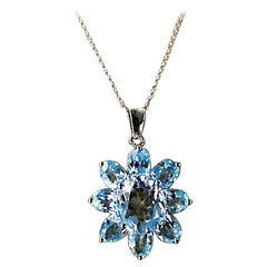 New 11.4 Carat Light Blue & Aqua Blue Sapphire Sterling Pendant Necklace