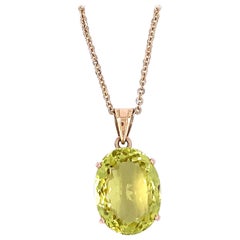 Oval Cut Lemon Topaz Yellow Gold Pendant Necklace