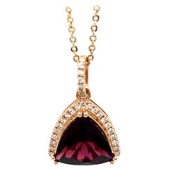 Collar Colgante Granate Diamante Oro Rosa