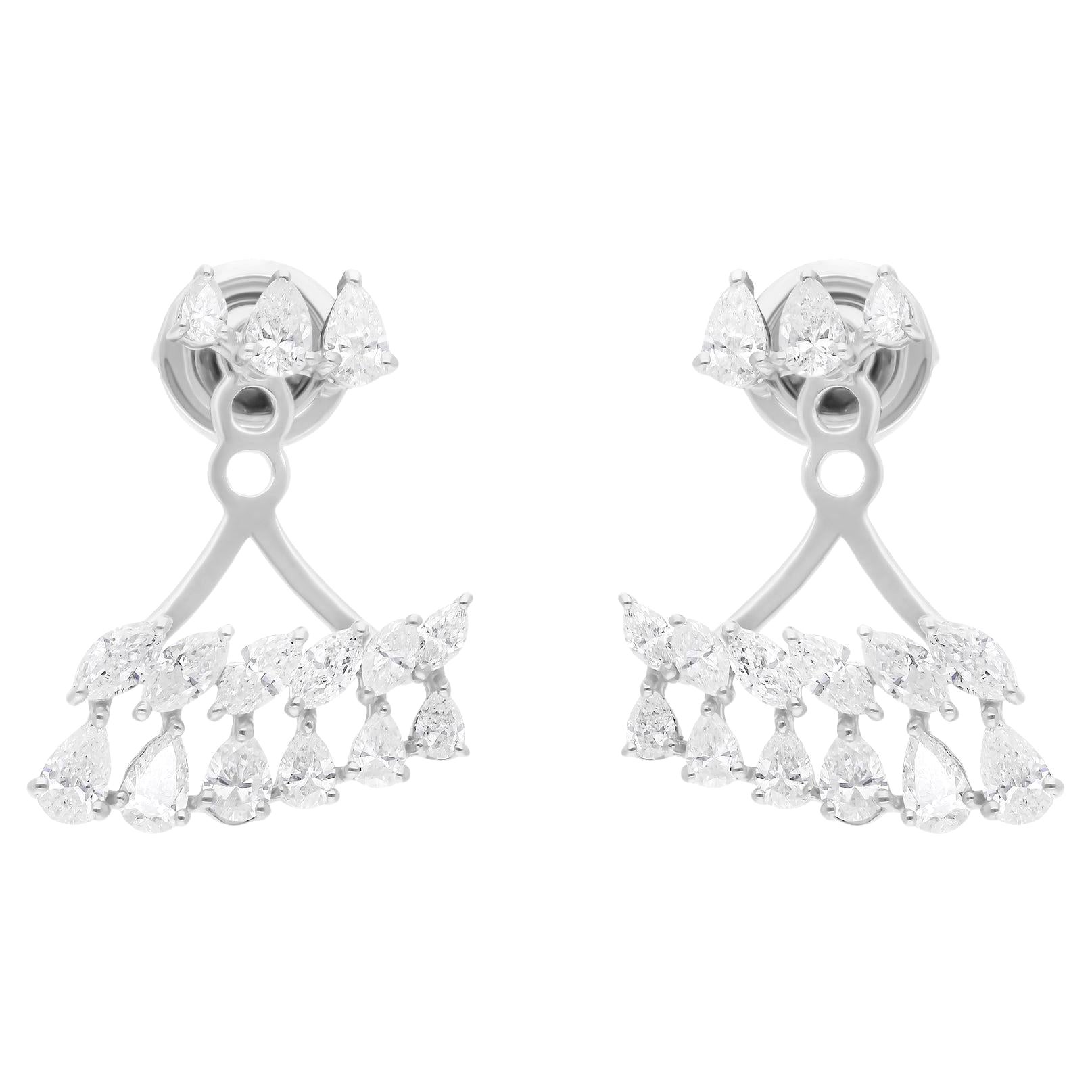 1.95 Carat SI/H Pear Marquise Diamond Jacket Earrings 14k White Gold Jewelry