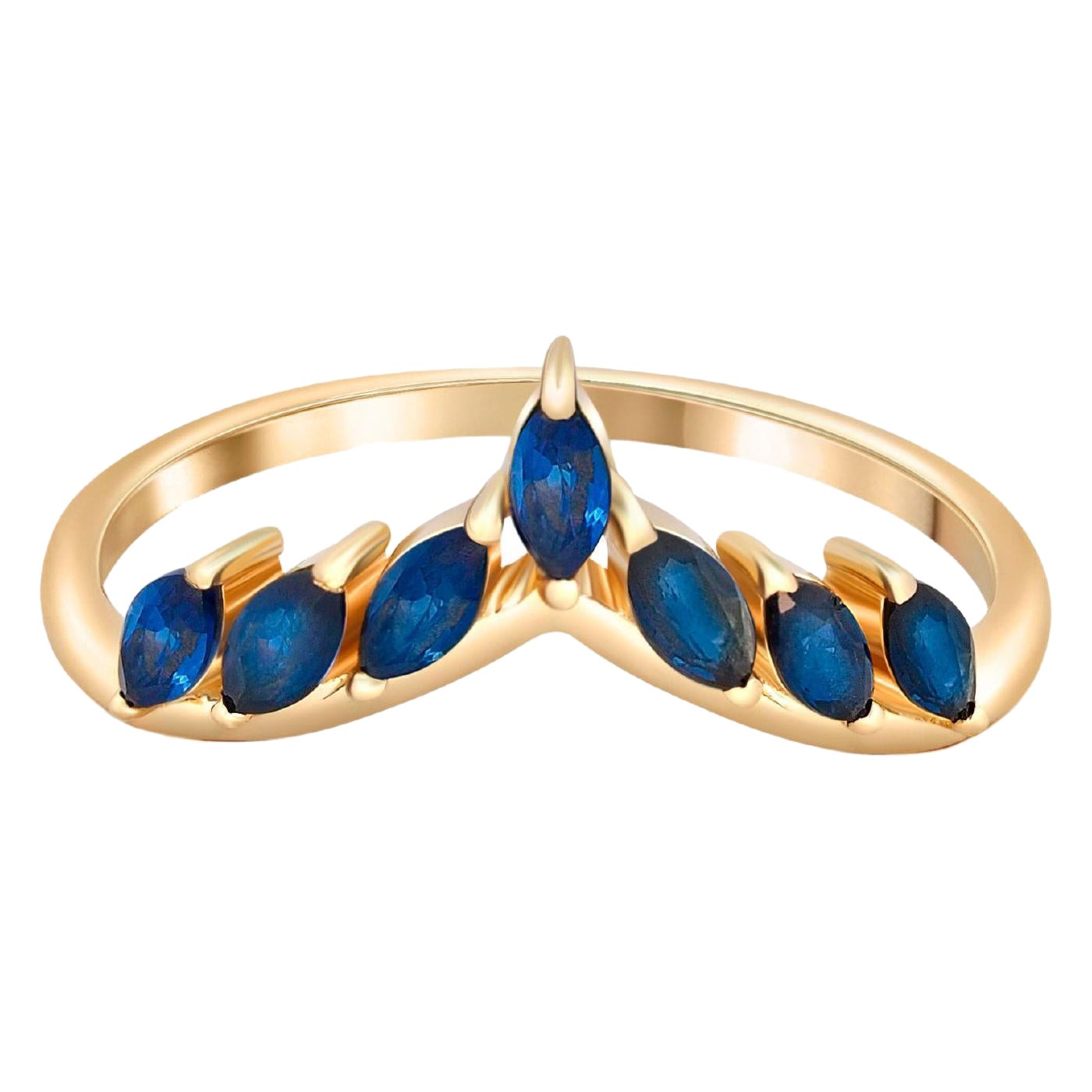 Tiara Ring Blue Sapphires and Diamonds 0.29 Carats 14K White Gold For ...