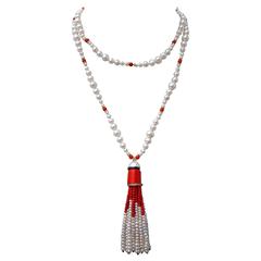 Marina J. Pearl Coral Onyx Diamond Long Lariat Necklace 2