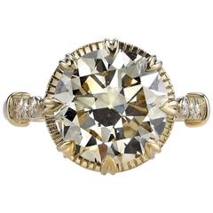 4.44 Carat Old European Cut Diamond Yellow Gold Engagement Ring