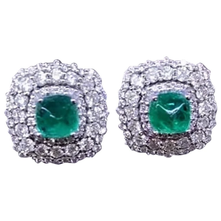 AIG Certified 1.54 Ct Zambian Emeralds 1.20 Ct Diamonds 18k Gold Earrings
