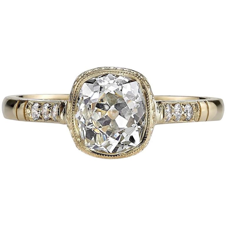 Cushion Cut Diamond Yellow Gold  Engagement  Ring  For Sale  