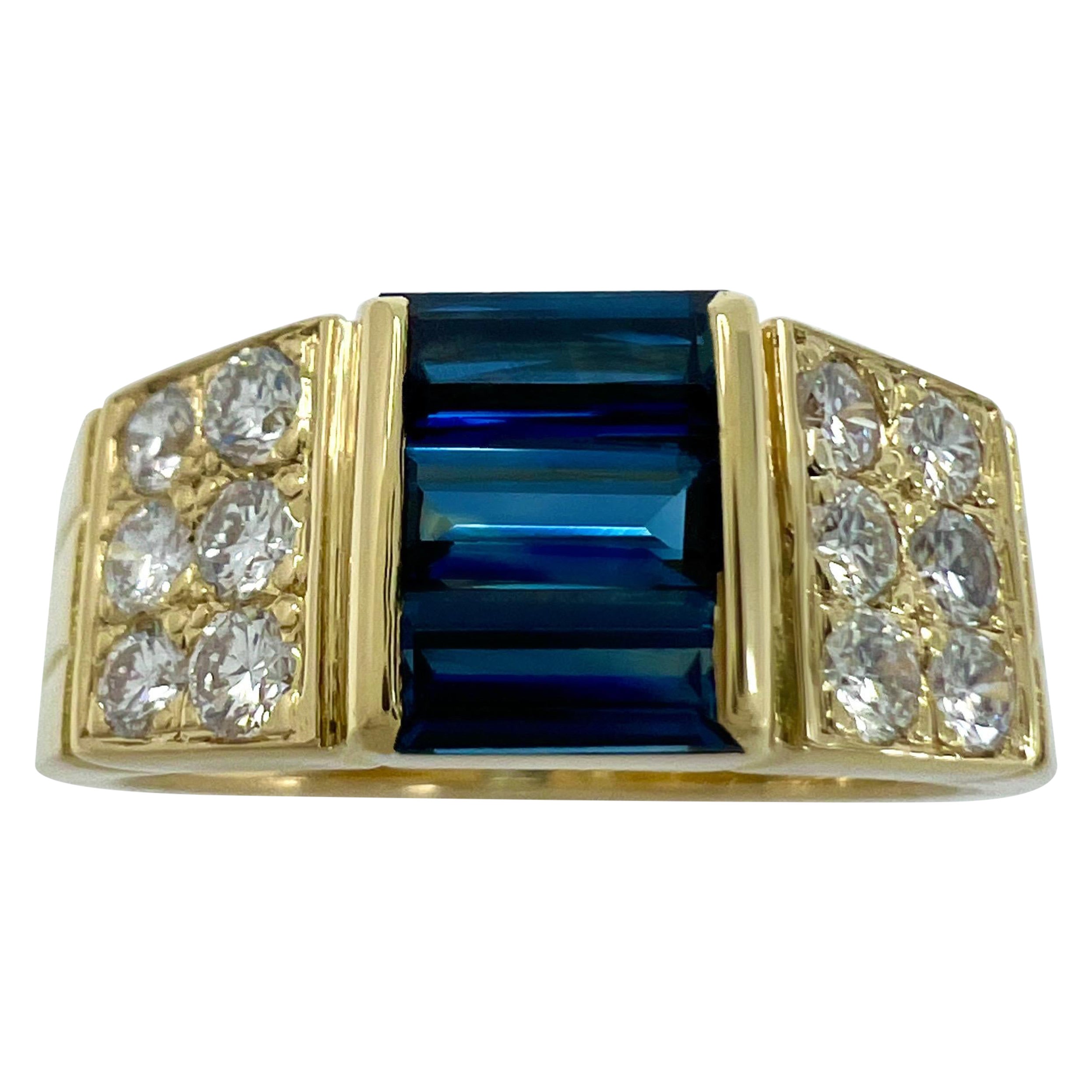 Raro anillo de cóctel vintage Van Cleef & Arpels de zafiro azul y diamantes