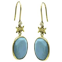 Turquoise and Gold Earrings with Embellished Diamond Accents