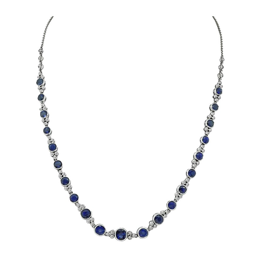 Estate 11.52ct Sapphire 1.14ct Diamond Necklace For Sale