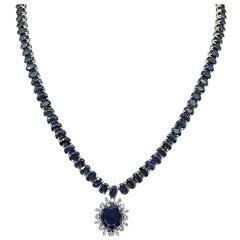 77.00ct Sapphire 0.65ct Diamond Pendant Necklace