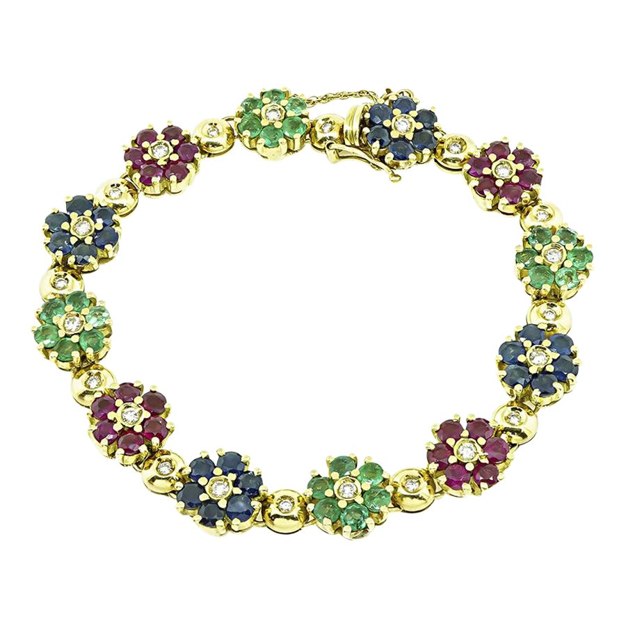 0.70ct Diamond Multi Color Precious Stone Gold Bracelet