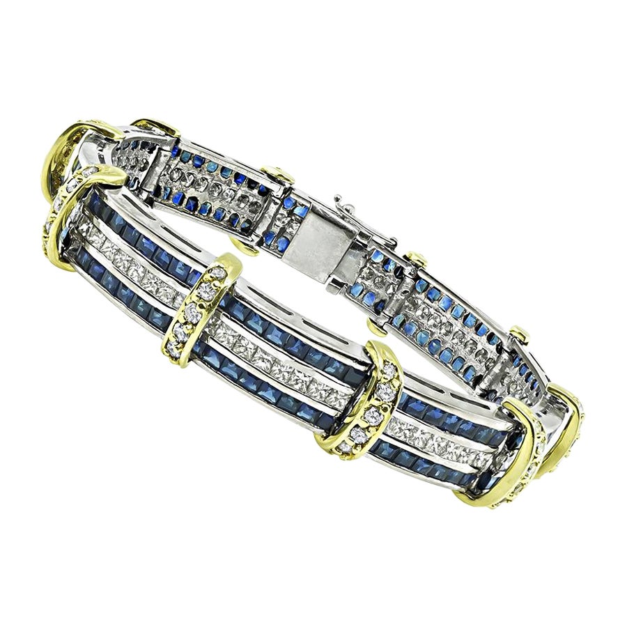 4.50ct Diamond 6.00ct Sapphire Gold Bracelet