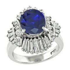 GIA Certified 3.49ct Ceylon Sapphire 1.15ct Diamond Ring