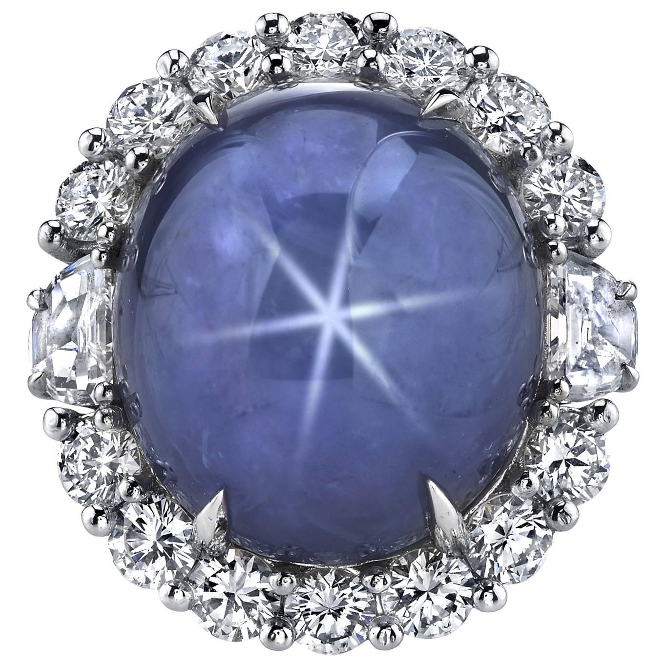 Star Sapphire Diamond Halo Platinum Ring 