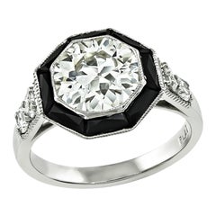 Anello di fidanzamento in stile Art Deco con diamante e onice da 2,03 carati