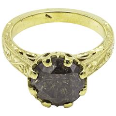 Round Brilliant Chocolate Diamond Hand Engraved Approx 3 Carats Yellow Gold 6