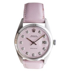 Rolex Edelstahl Oysterdate mit maßgefertigtem rosa Zifferblatt 1970er Jahre