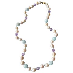 Aquamarin Perle Amethyst Halskette Kropfband