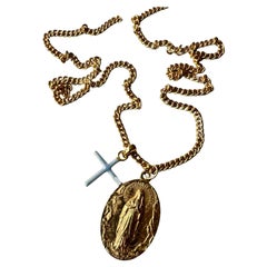 Virgin Mary Medal Chain Necklace Enamel Cross Religious