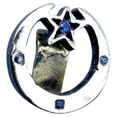Pendiente Luna Creciente Diamante Negro Zafiro Azul