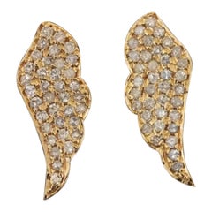 14K Yellow Gold Feather Earring Natural Diamond Party Wear Luxury Jewelry Gift.