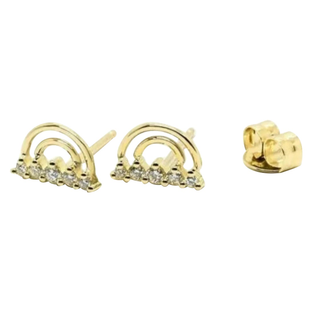 14K Yellow Gold Elegant Half Circle Earring Pair Diamond Jewelry Gift Half Moon. For Sale