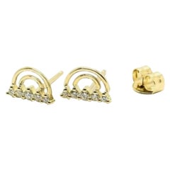 14K Gelbgold Eleganter halber Kreis-Ohrring Paar Diamantschmuck-Schmuck-Geschenk-Halbmond.