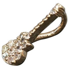 14k Yellow Gold Pave Diamond Guitar Charm Pendant Music Lover Pendant Charm