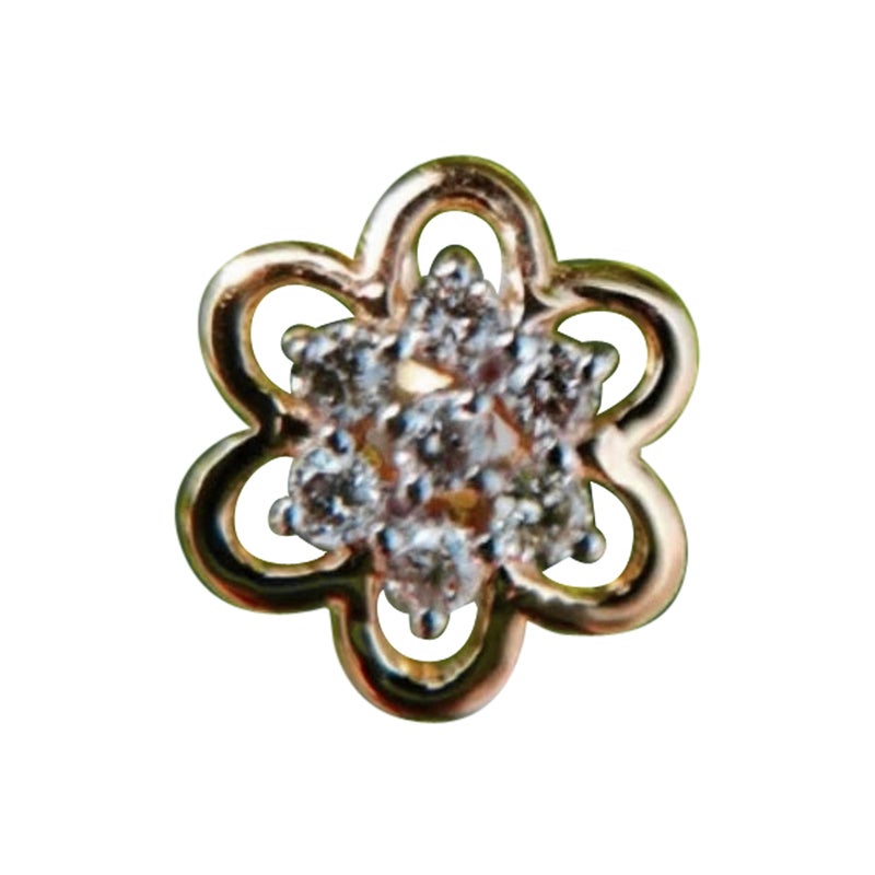 14K Yellow Gold Handmade Diamond Flower Nose Piercing Jewelry Expensive jewelry For Sale