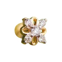14K Oro Amarillo Diamante Genuino Flor Piercing Joyería pendiente de oro stud