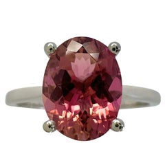 1.55ct Vivid Pink Rubellite Tourmaline Oval Cut Platinum Solitaire Ring