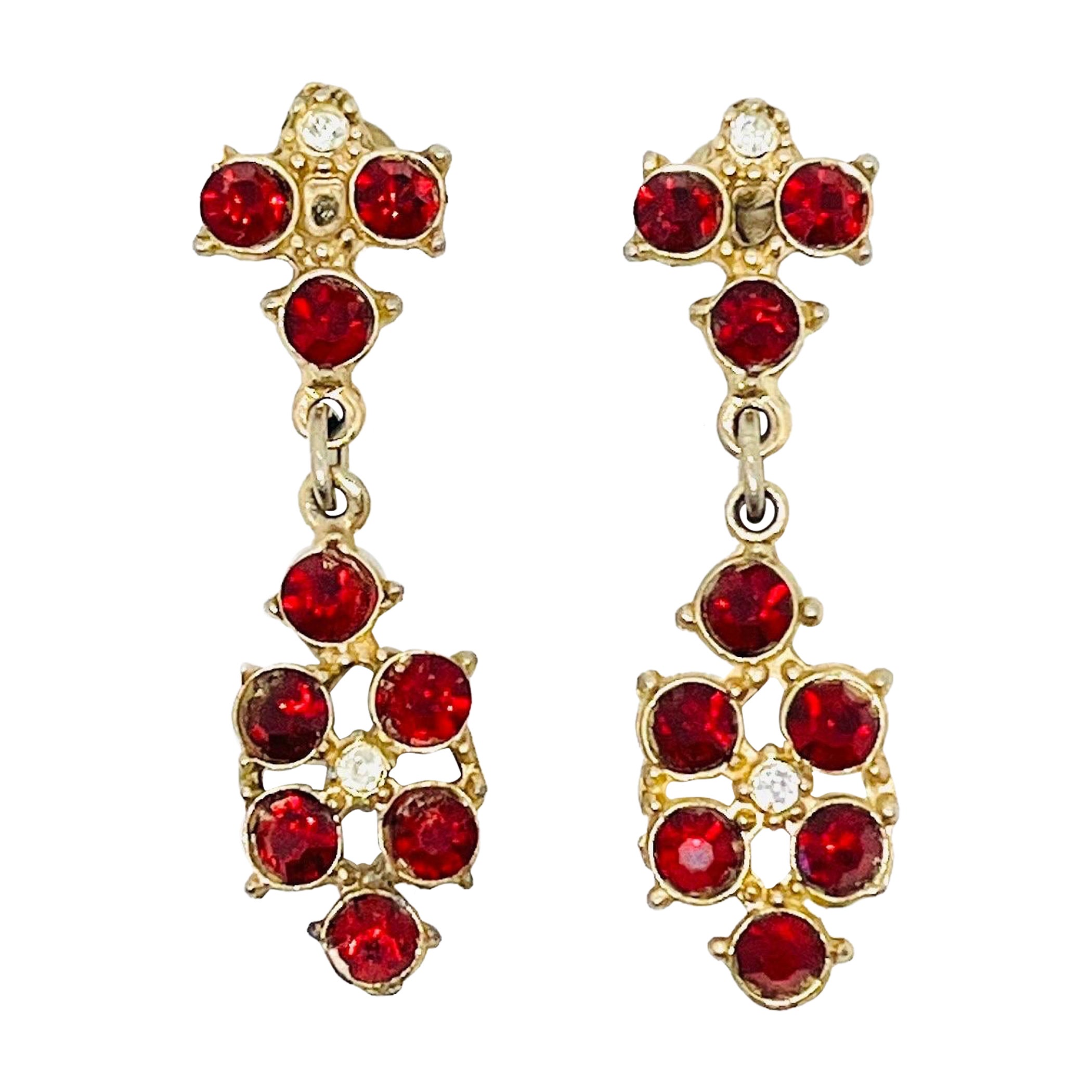 Renaissance Style Art Deco Rhinstone Screwback Dangle Earrings For Sale