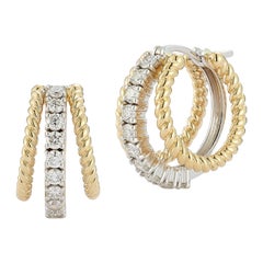 3-Row Rope and Diamond Huggie Hoop Earrings