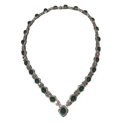 76cts Cabochon Emeralds and 36.7 Carat Diamond Necklace