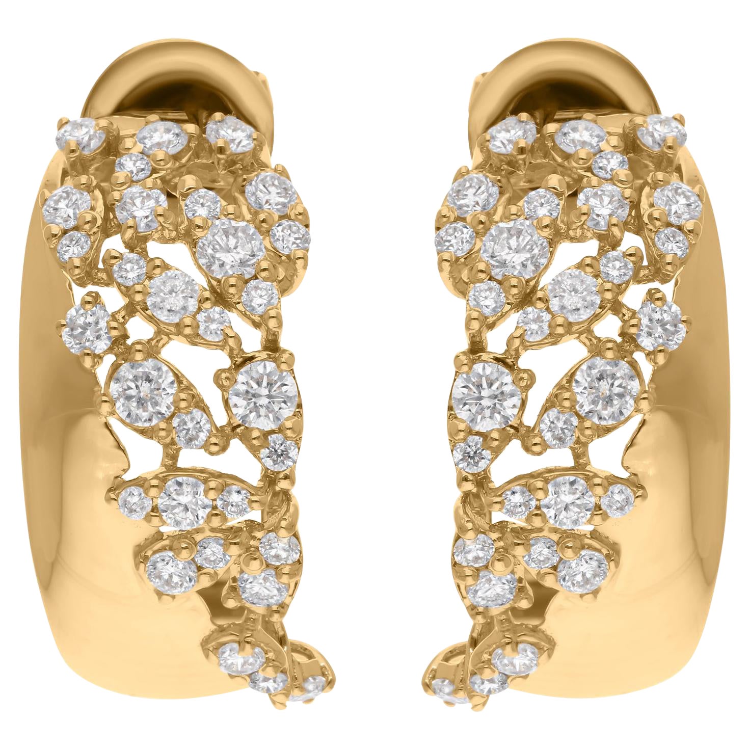 1.36 Carat SI/H Round Brilliant Cut Diamond Hoop Earrings 14 Karat Yellow Gold