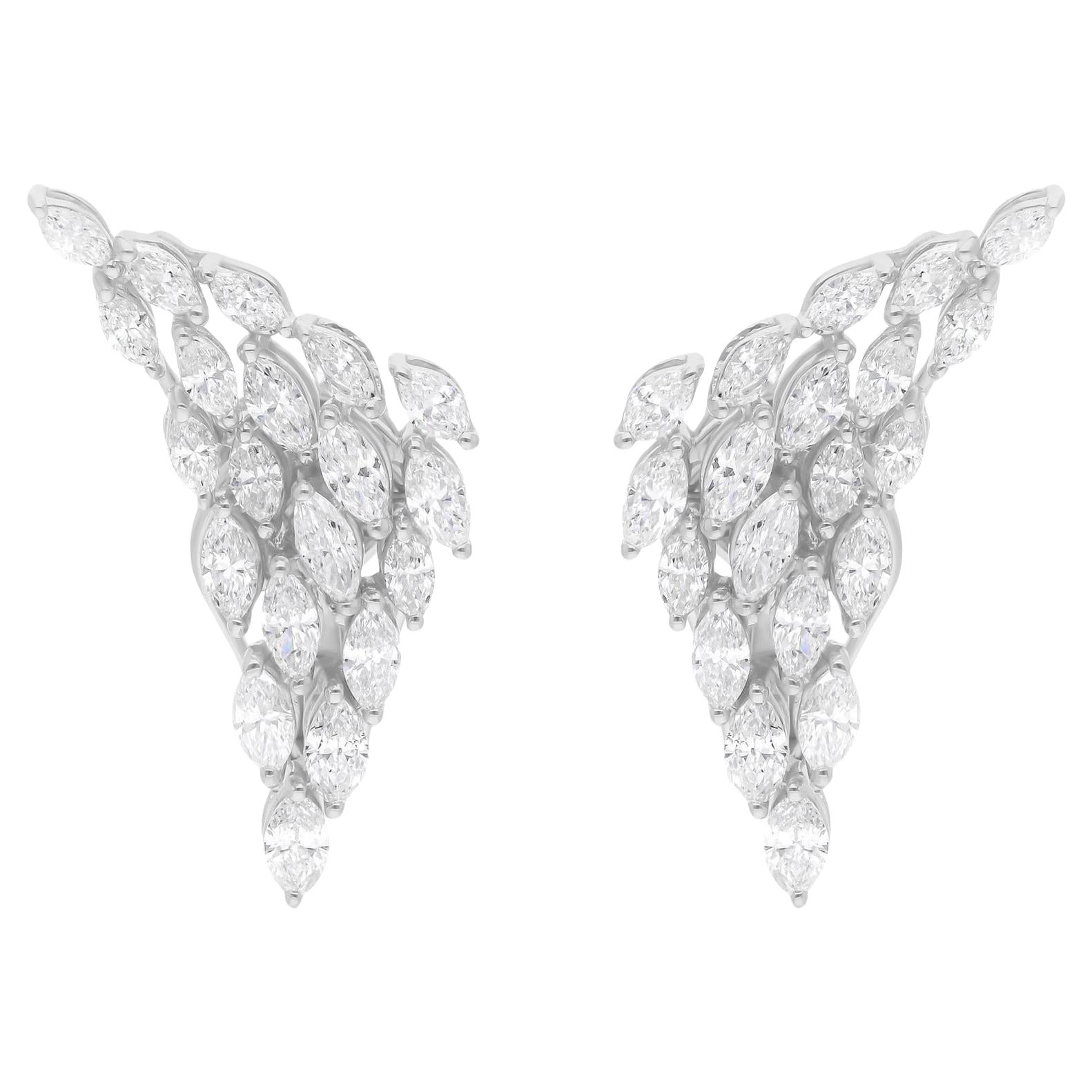 Pendientes de diamantes naturales talla brillante marquesa SI/H de 1,82 quilates y oro blanco de 14k