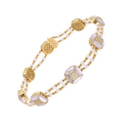 Mother of Pearl Choker Necklace SI/H Diamond 14 Karat Yellow Gold Fine Jewelry