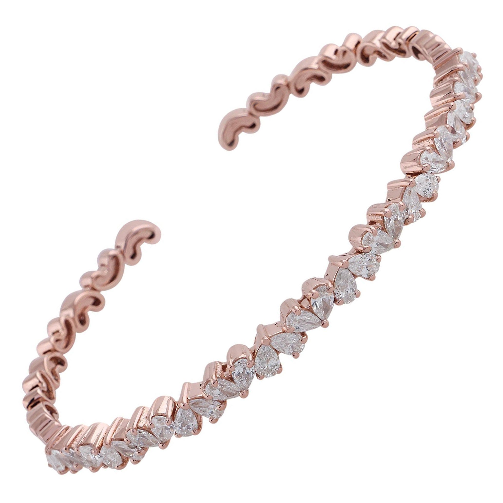 14 Karat Rose Gold Cuff Bangle SI Clarity HI Color Diamond Handmade Bracelet