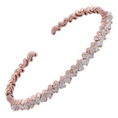 14 Karat Rose Gold Cuff Bangle SI Clarity HI Color Diamond Handmade Bracelet