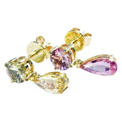2.45 Saphire Earrings purple yellow 14 kt Yellow Gold Ilakaka Mine Madagascar