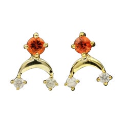 Boucle d'oreille lune diamant 14k Gold Spessartite Garnet Minimalist Stud Earring Gift.