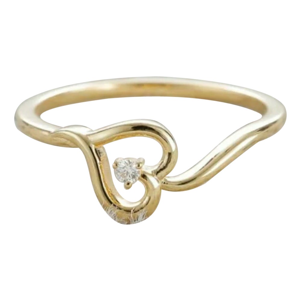 Diamond Heart Ring 14k Solid Gold Fancy Wedding Birthday Ring Minimalist Ring