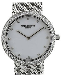 Patek Philippe White Gold Diamond Set Calatrava Mid Size Manual Wind Wristwatch