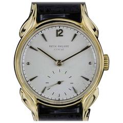 Patek Philippe Yellow Gold Flame Lugs Rare Calatrava Wristwatch 1953 10