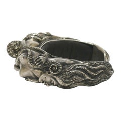 Octopus & Nude Woman Silver Cuff Bracelet Japanese Shunga Erotica