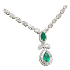 Royal Emerald Necklace and earrings custom designed  in 18K white gold