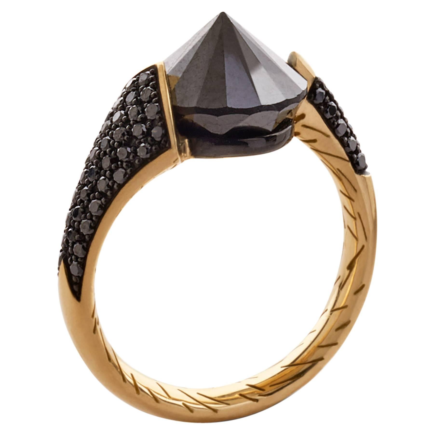 Black Diamond and Gold Bear Claw Ring by Bear Brooksbank For Sale