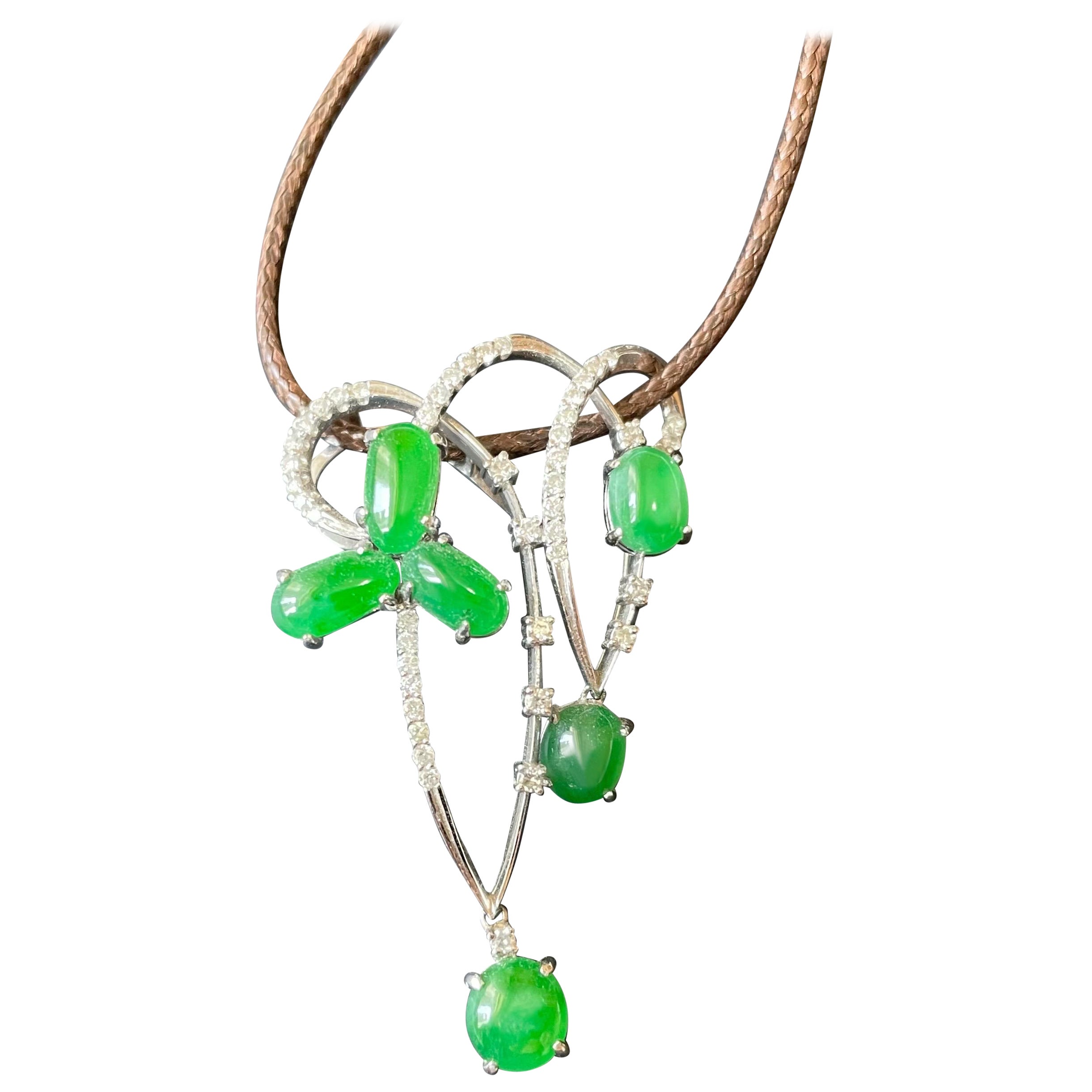 Natural Myanmar Imperial Green Cabochon Jade Pendant in 18K gold with Diamond