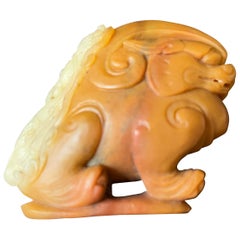 Antigua Escultura Estatua PiXiu en Piedra Natural Shoushan, Feng Shui