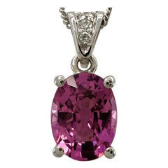 1.66ct Vivid Pink Rubellite Tourmaline & Diamond 950 Platinum Pendant Necklace