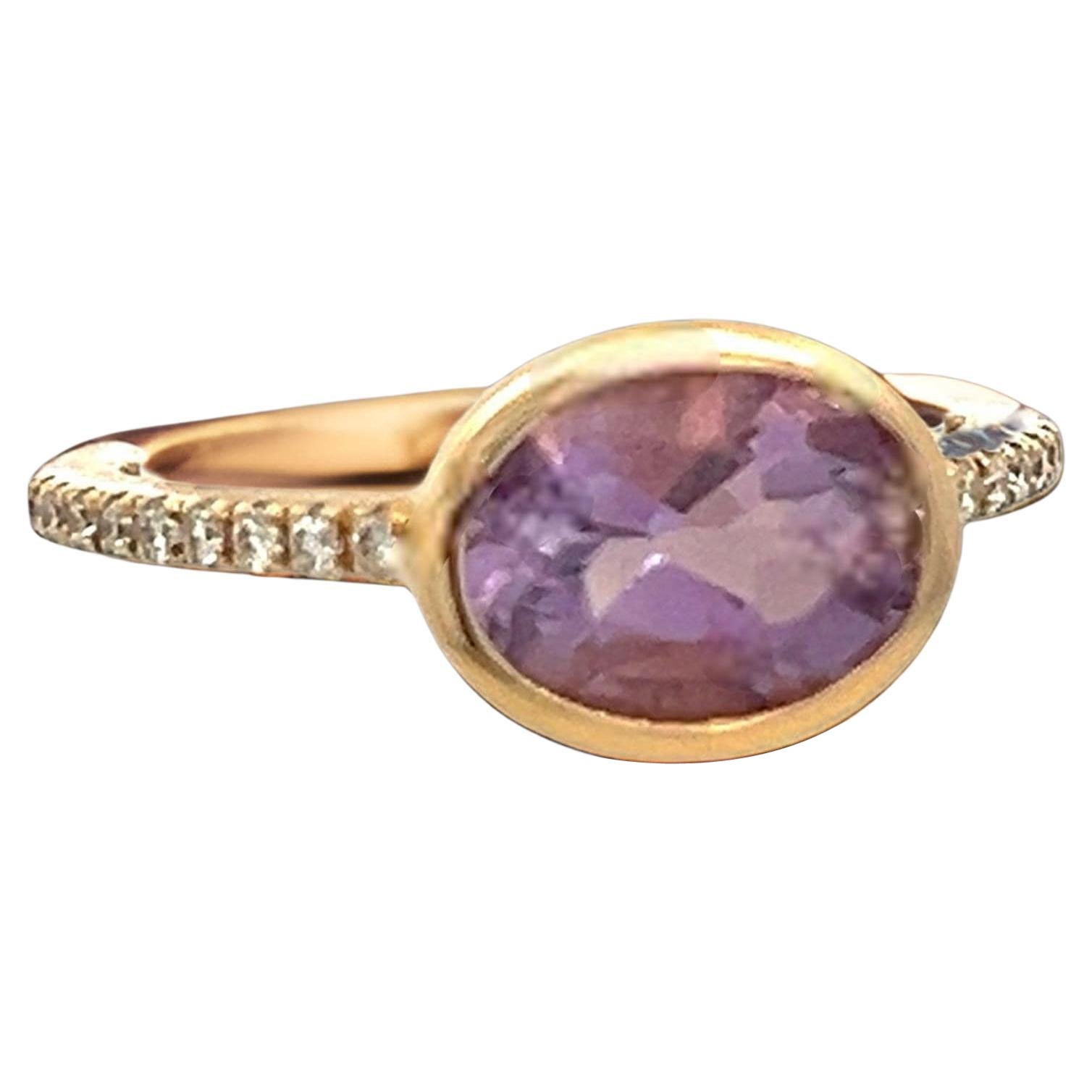 Anillo Diamante Amatista Natural Talla 6.5 Oro Y 14k 1.87 TCW Certificado